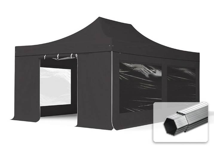 TOOLPORT 4x6 m Tonnelle pliante Alu\, PVC 850\, côtés panoramiques\, noir