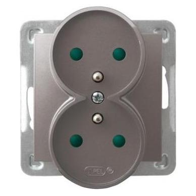 Ospel Impresja Doppelsteckdose mit Erdung und Blenden für Strompfade, Titan (GP-2YRZP (GP-2YRZP/m/23)