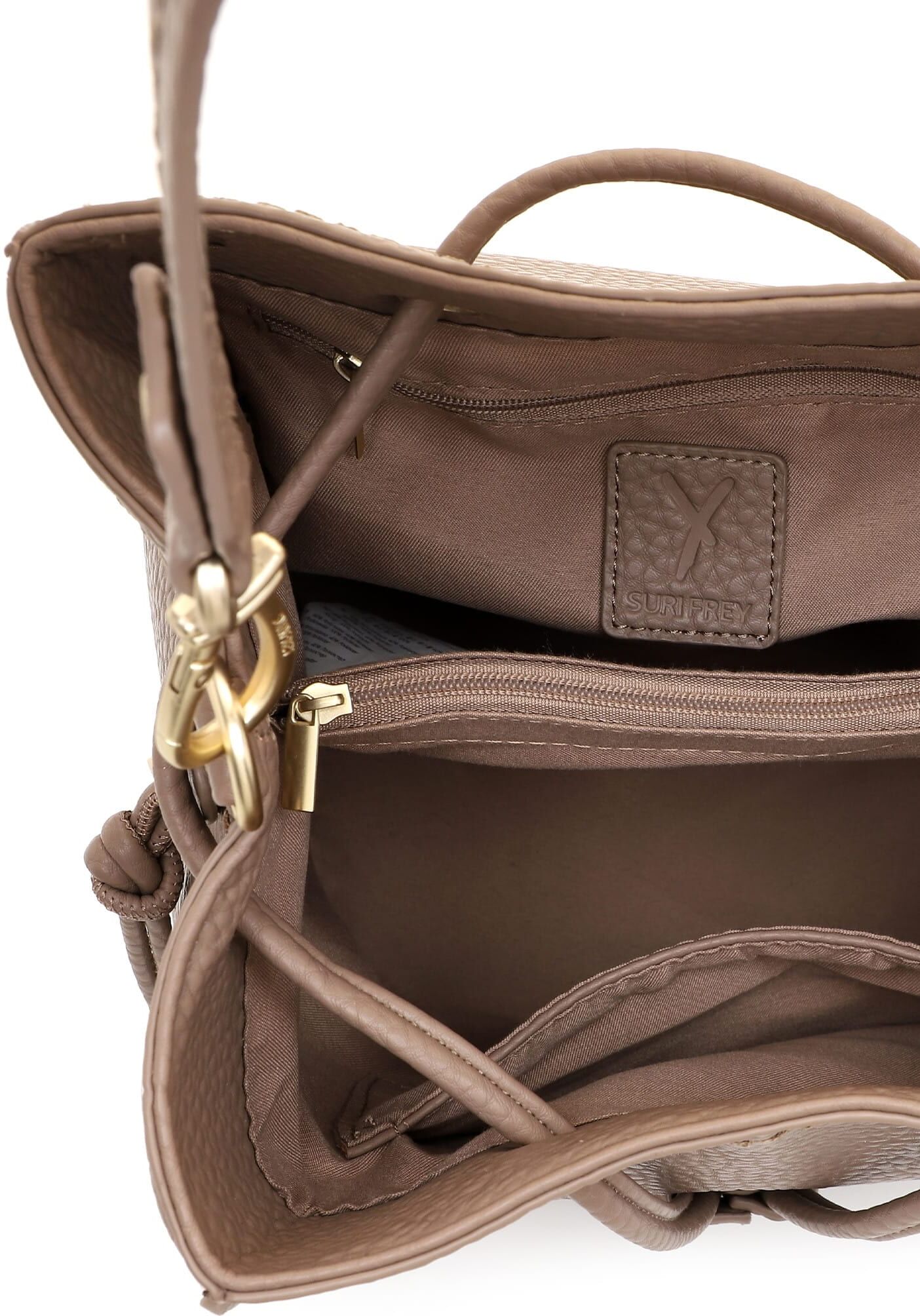 Beuteltasche SURI FREY "Beutel SFY Soey", Damen, Gr. B/H/T: 26cm x 26cm x 17cm 0, grau (taupe 900), Polyester, Taschen Beuteltasche