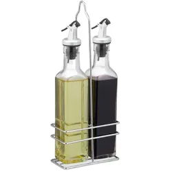 Relaxdays Essig und Öl Spender aus Glas Schwarz,Silber,Transparent