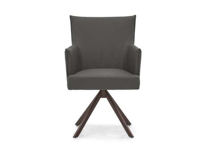 Musterring Nilan Armlehnstuhl in Leder – optional mit Drehfunktion - Leder Tendens granit - Stativgestell Metall marron pulverbeschichtet - ohne Funktion Drehfunktion Modern