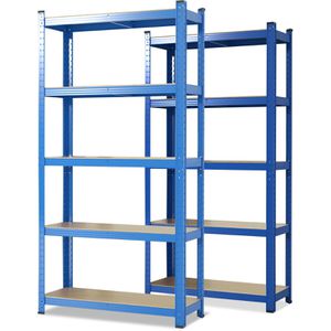 Karat Schwerlastregal Lakota, 5 Holzböden, 175kg Fachlast, blau, 200 x 120 x 60cm, 2 Stück