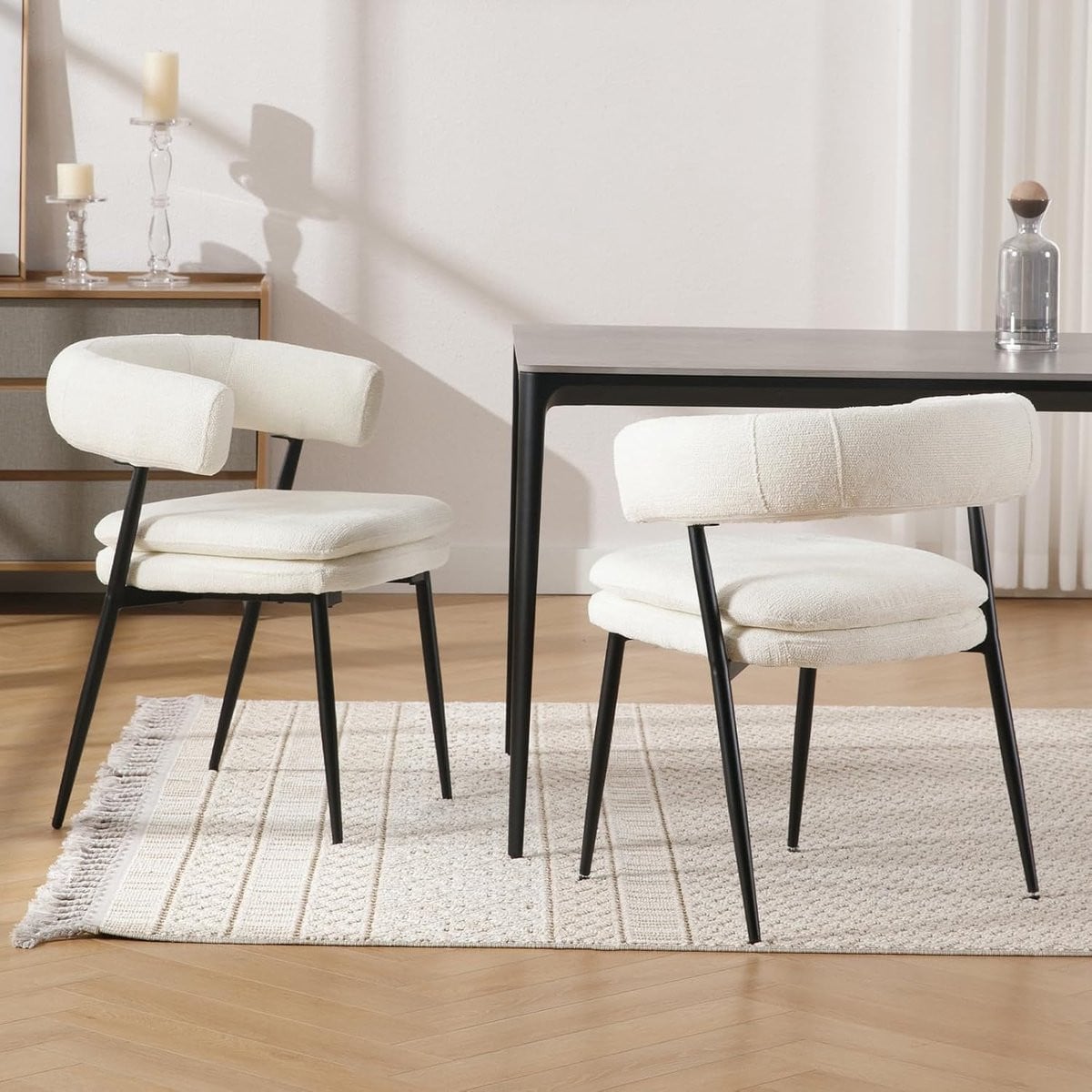 Moderne gestoffeerde eetkamerstoelen van chenille voor de keuken of woonkamer - Wit