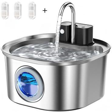 Inspired Finds HydraSense Wireless Stainless Steel Pet Water Fountain 101oz Automatic Drinking Station faucet Style + 3 Filters