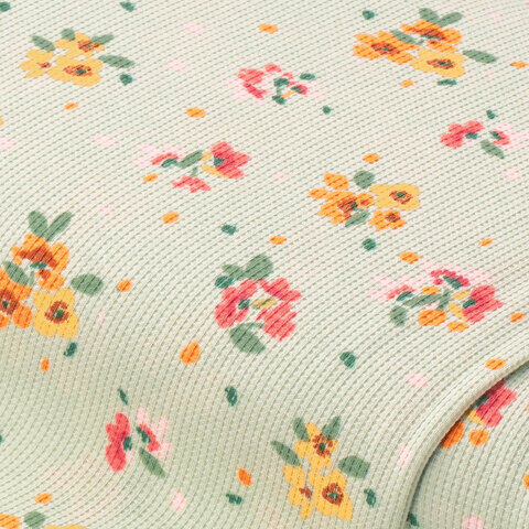 Baumwoll-Waffeljersey "Blumen" mit Elasthan, mint-color