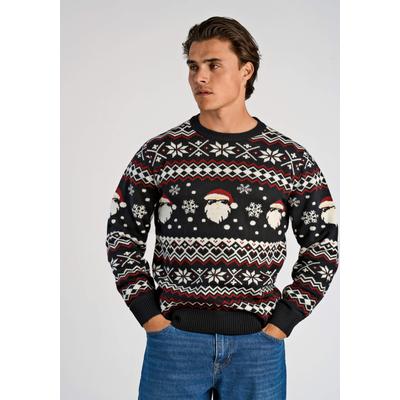 Strickpullover LINDBERGH "Strickpullover Relaxed Fit", Herren, Gr. S, schwarz, Obermaterial: 100% Polyacryl, Jacquardmuster, Rundhals, Pullover Strickpullover