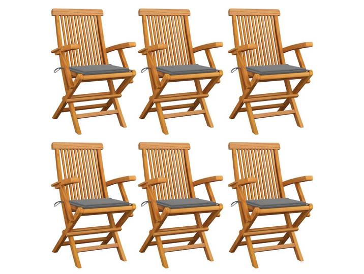 vidaXL Klappstühle mit grauen Kissen, 6-teilig, Massivholz Teakholz