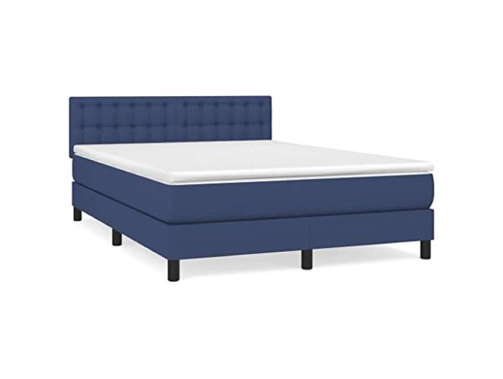 PUGYNBK Boxspringbett, 140 x 200 cm, mit blauem Kopfteil Taschenfederkernmatratze, mittlere Festigkeit, verstellbares Kopfteil, atmungsaktiv