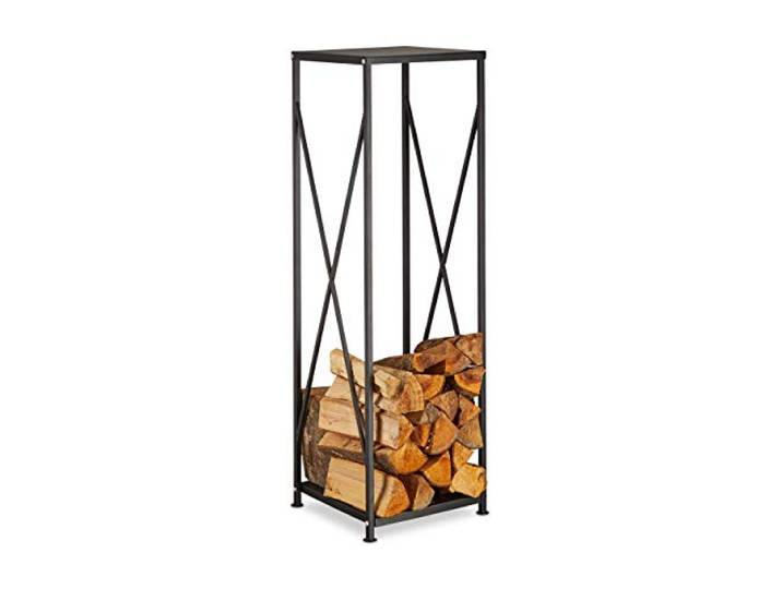 Relaxdays Etagère de Cheminée Rangement bûches Bois Acier Panier Bois Porte-bûches HxlxP: 111x34x34 cm\, Noir