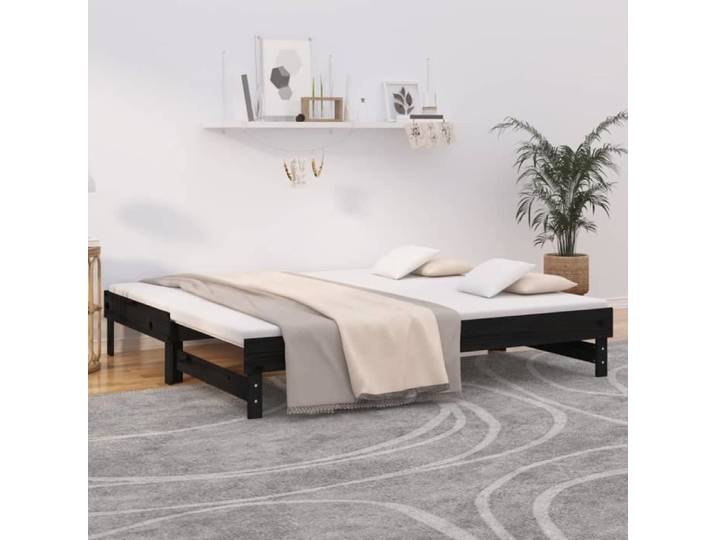 Lit coulissant Noir 2x(75x190) cm Bois de pin massif 823398