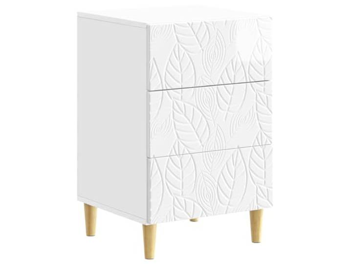 PUGYNBK Nachttisch, Weiß, glänzend, 43 x 39,5 x 66,5 cm Massives Eukalyptusholz, weiche Schubladen, robuste Platte, vielseitig einsetzbar im Wohnzimmer