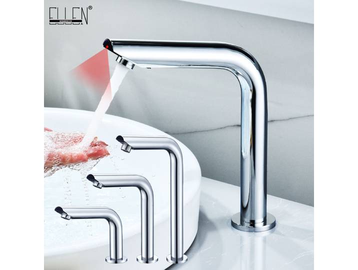 ELLEN – robinet de lavabo à capteur chromé, mitigeur d'eau gonflé automatique monté sur le pont, robinets d'évier hauts ELS8870