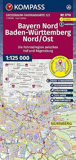 Carte cycliste n° F3710 - Bavière Nord, Bade-Wurtemberg Nord/Est (Allemagne)   Kompass
