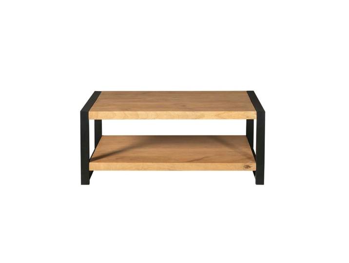 Table basse double plateau, bois naturel et métal