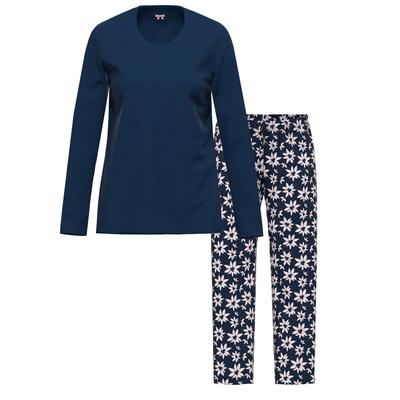 Schlafanzug AMMANN "Damen langarm Shirt, lange Hose Night & Relax", Damen, Gr. 38, blau (night sky), Homewear-Sets Schlafanzug