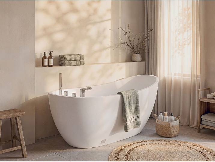 Freistehende Badewanne mit Armatur 150 x 75 x 70 cm Weiß 220 L NATALIA