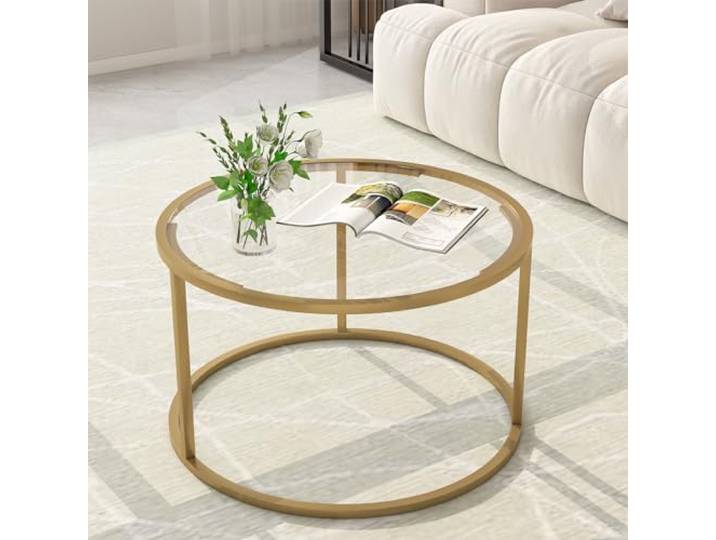 Easy Paws Couchtisch aus Glas, modern, goldfarben, rund, 68 x 68 x 45 cm