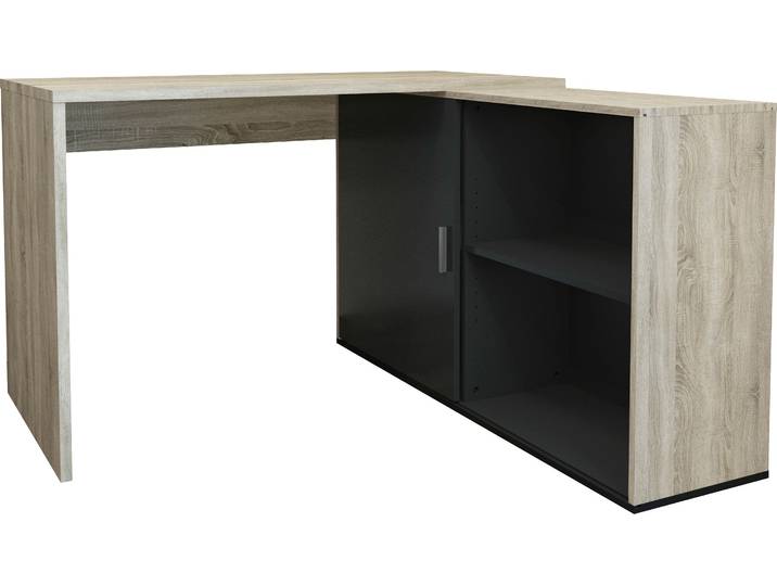 Eckschreibtisch FMD Valley , schwarz (eiche, schwarz, eiche, schwarz, eiche, schwarz), B:118cm H:75cm T:60,5cm, Tische, Eckschreibtisch, Eckschreibtisch mit variablem Stauraum, Breite 118 cm