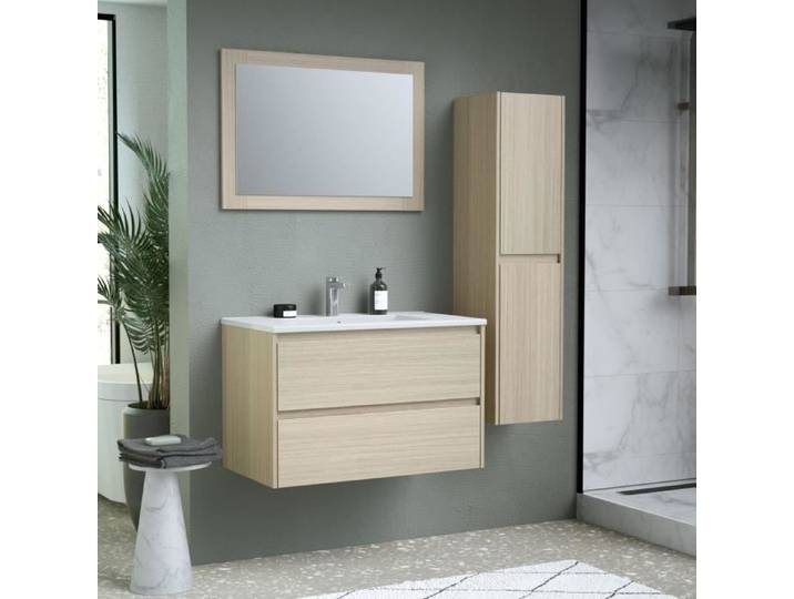 Ensemble de salle de bain - Meuble vasque L80 + miroir + colonne - TIMBER