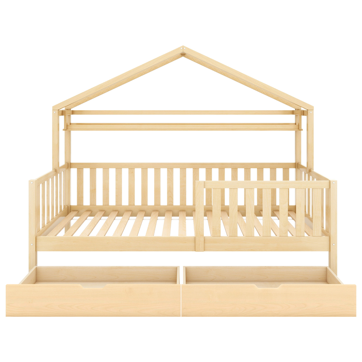 Kinderbett mit Schubladen Lattenrost Kiefernholz Hausbett Jugendbett für Kinder und Jugendzimmer 90x200cm Natur