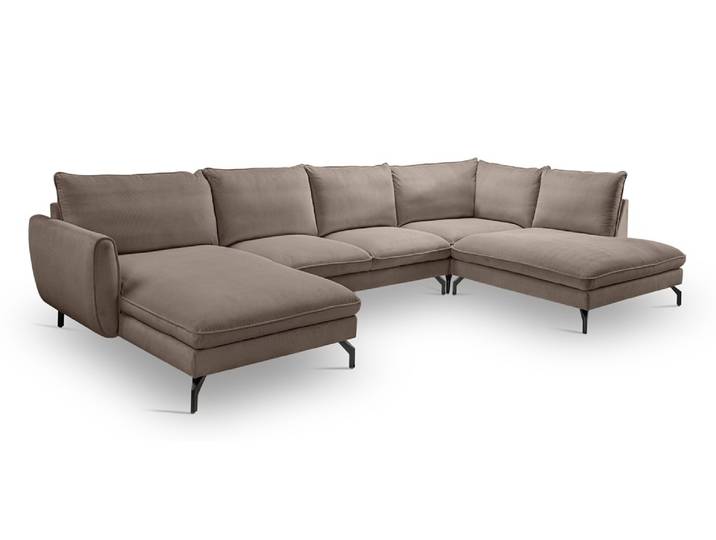 Polstersofa Toronto U-Form rechts , 202cm , Webstoff , braun-beige
