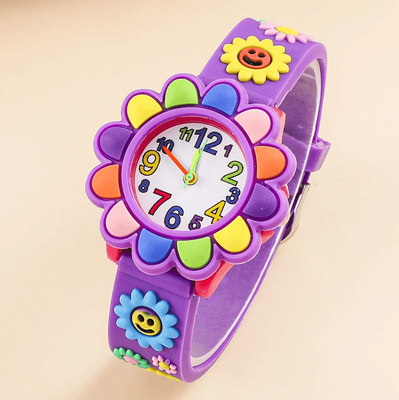 Inspire Essentials Kids Cartoon Silicone Quartz Watch 3D Strap Learning Style purple