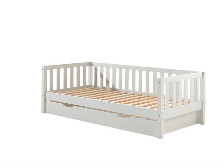 58 aufm Kessel Bettgestell Kojenbett mit Schublade Karena 211x98x68 Einzelbett Massivholz Weiß (inkl. Versand, Lieferung bis Verwendungsstelle), Liegefläche 90x200, Funktionsbett inkl. Lattenrost, Bettschublade