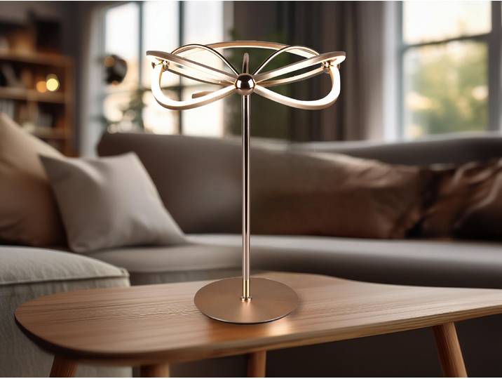 Moderne LED Tischlampe CHARIVARI Messing matt, Höhe 50cm