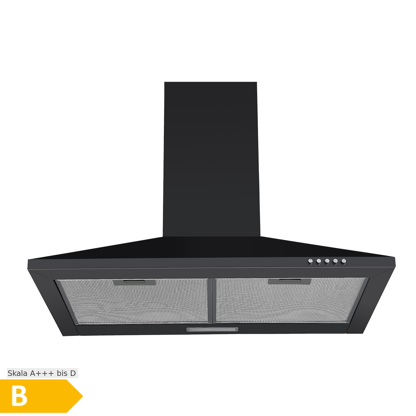 PKM Dunstabzugshaube 6091BH - Kaminhaube Stahlblech schwarz lackiert mit 2 Fettfiltern, 348 m³/h, LED-Beleuchtung, 60 cm breit, EEK B