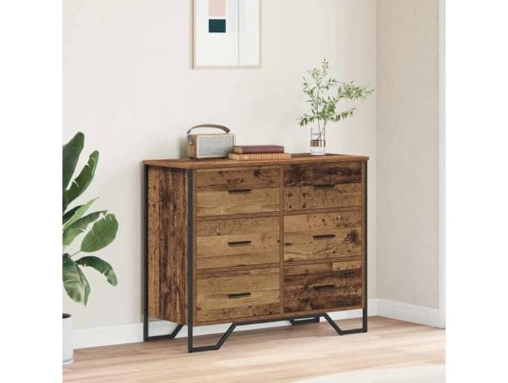 Molumvel Kommode mit 6 Schubladen, Altholz Sideboard 91 x 35.5 x 74.5 cm Platzsparende vertikale Bauweise, Minimalistisches Design, Viel Stauraum