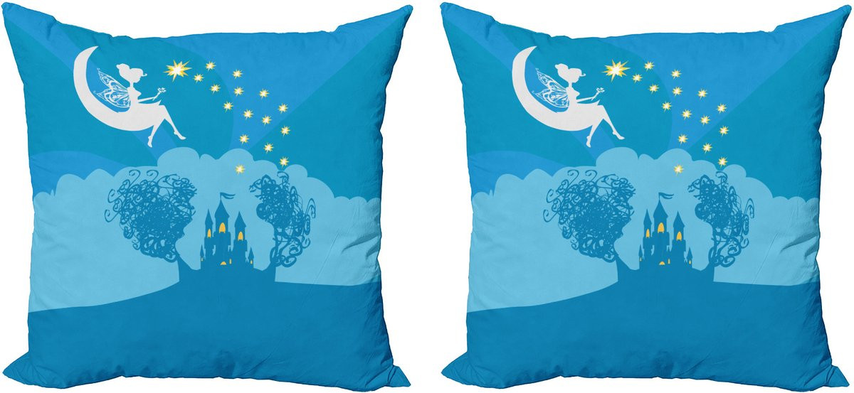 ABAKUHAUS Fantasy decoratieve kussenhoezen 2-pack, sprookjesprinses, witblauw, 50 x 50 cm