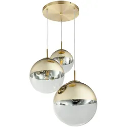 Hängelampe Pendelleuchte Glas 3 flammig goldfarben Glaskugel Pendelleuchte Glaskugel Esstischlampe, Metall, 3x LED 7W 806Lm warmweiß, DxH 51x120 cm