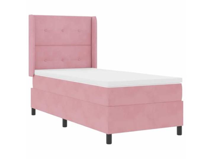 PUGYNBK Boxspringbett, Rosa, 80 x 200 cm, mit Kopfteil aus Samt Verstellbares Kopfteil, Kiefernholz, gefederte Federn, mittlere Festigkeit