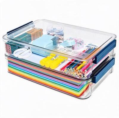 Garvee Stackable Transparent Storage Box with Lid, Durable PET/ABS Document & A4 Paper Storage Container