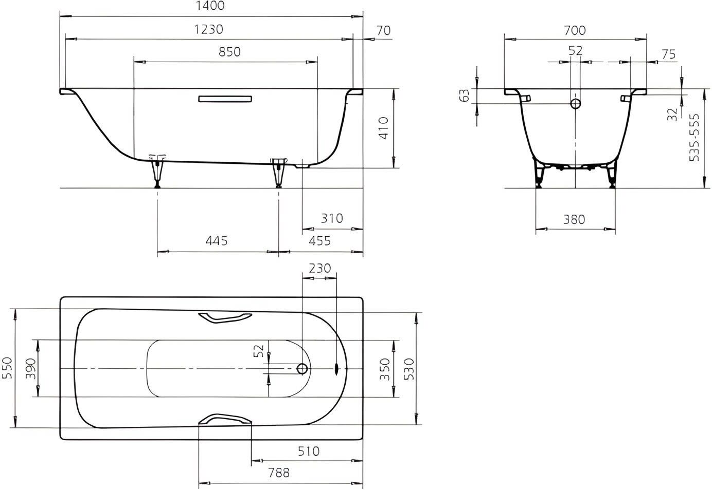 Kaldewei SANIFORM PLUS STAR Mod. 330 Badewanne 140 x 70 cm, mit Grifflöcher