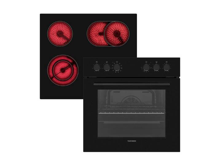 Telefunken Elektro-Herd-Set ECHS65A-B2, VapClean, Einbauherdset, 65 L, Backofen & Glaskeramik-Kochfeld, Hot Air Shield