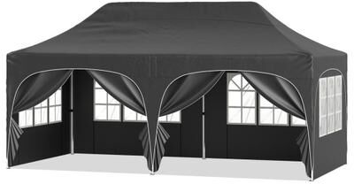 Costway Pop Up Canopy Tent with 6 Removable Sidewalls for Patio-Black
