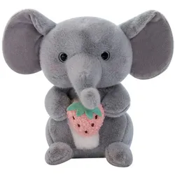 Plüsch Maskottchen Kuscheltier Elefant mit Erdbeere Grau 23cm