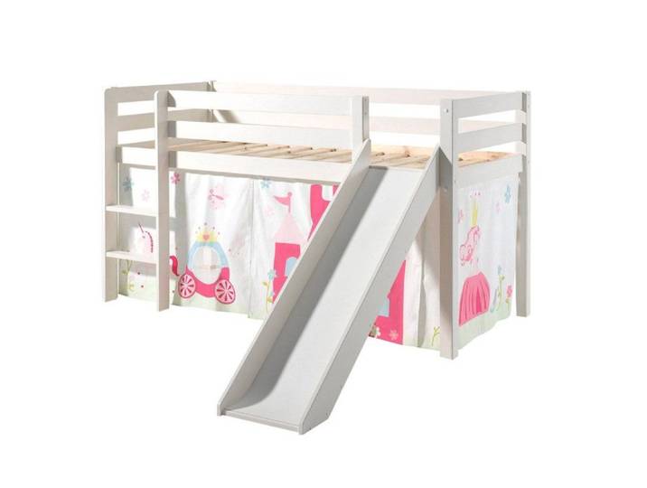 Lit Enfant Avec Toboggan  Pino Princesse  90x200cm Blanc
