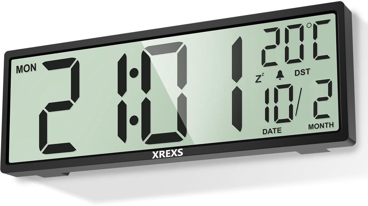 Omgoods Digitale Wandklok 14,5 Inch - Tijd, Kalender en Temperatuurweergave - Zwart
