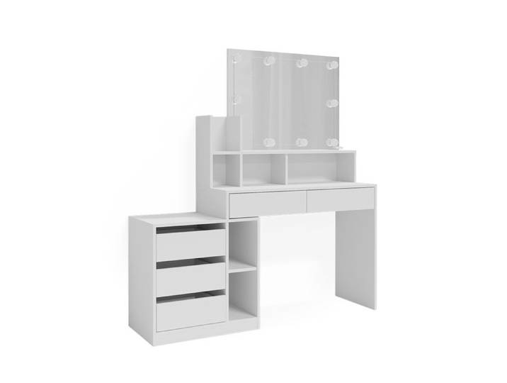 Coiffeuse Anja 139.8cm avec miroir et guirlande LED Blanc Vicco 41333