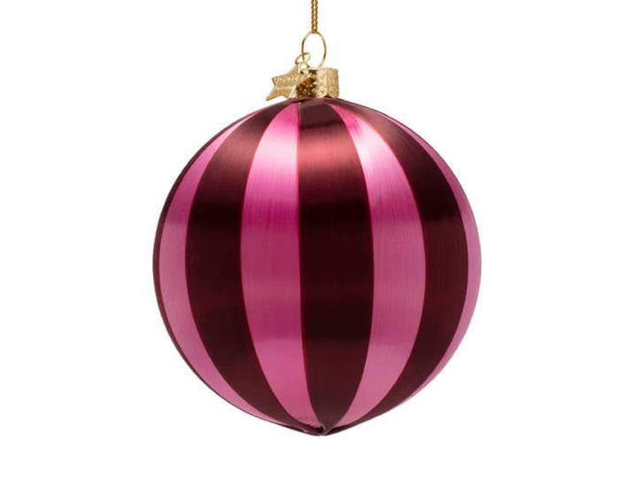 Vondels kerstballen burgundy/roze gestreept (ø12cm)
