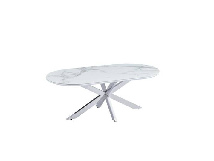 Table basse 120x60 céramique effet marbre blanc pieds chromés