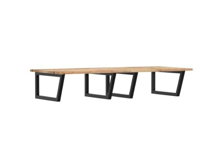 WEMYUFURN Waschbeckenregal Wandmontage Stahl und Akazienholz Schweberegal, Trapezform, Handtuchaufhängung, Badablage, Stauraum, moderne Einrichtung, Wand- oder Waschtischmontage