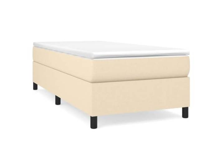 PUGYNBK Boxspringbett mit Matratze aus cremefarbenem Stoff, 100 x 200 cm Gefederte Federn, mittlere Festigkeit, Holzlatten, atmungsaktiver Schutz, inklusive Anleitung (evtl. nicht in deutscher