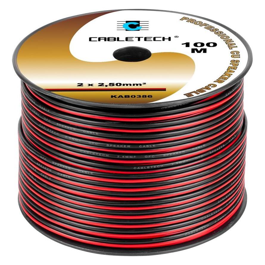 Cabletech 2,5 mm schwarzes und rotes Lautsprecherkabel (100 m, 2.50 mm²) (KAB0386)