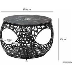 FineBuy, Couchtisch + Beistelltisch, Couchtisch mit Marmor Platte schwarz Wohnzimmertisch Stauraum Metall rund 60cm (60 x 45 cm)
