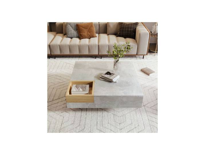 ®TONLRGY Table basse avec coffre de rangement amovible 72*72*30 cm avec éclairage LED gris.