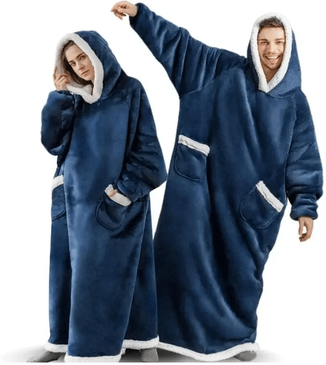 Inspire Essentials CozyWrap Super Long Flannel Blanket Hoodie Oversized Wearable Blanket 5 Ft 11 In blue