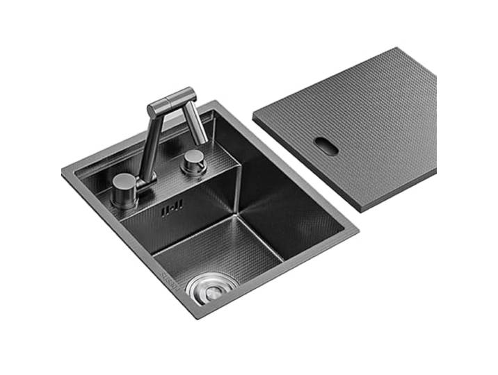 SFSLBFB Schwarzes Küchenspülbecken aus Edelstahl mit Deckel, faltbarem Wasserhahn, verstecktes Spülbecken, geeignet für Bar, Wohnmobil, Wohnmobil (38 x 32 x 23 cm)